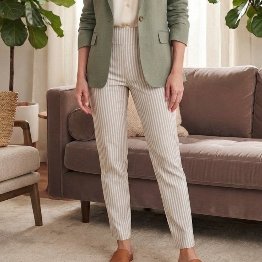 Nanette Lepore Striped Pants Size 0 Beige White Career Casual